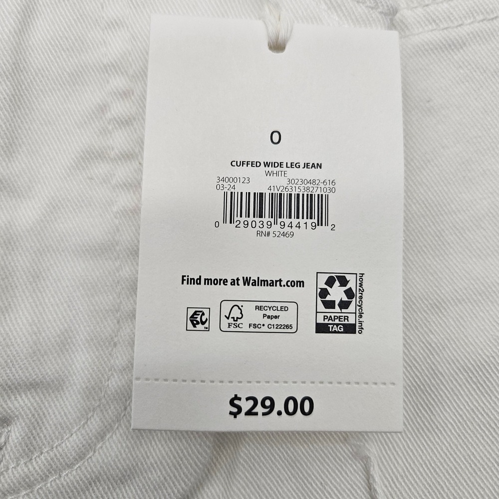 Free Assembly White Mid Rise Cropped Wide Leg Cuffed Jeans Size 0 NWT - Picture 4 of 12